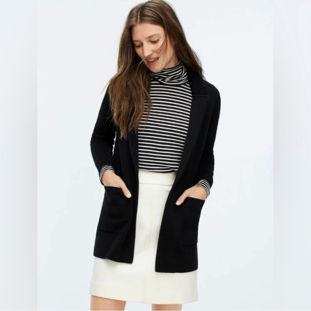 J. CREW Womens Small Black Sophie Open Front Knit Blazer Cardigan Sweater